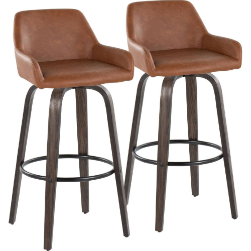 Daniella 30" Swivel Bar Stool in Walnut Glazed Wood & Camel Leatherette (Set of 2)